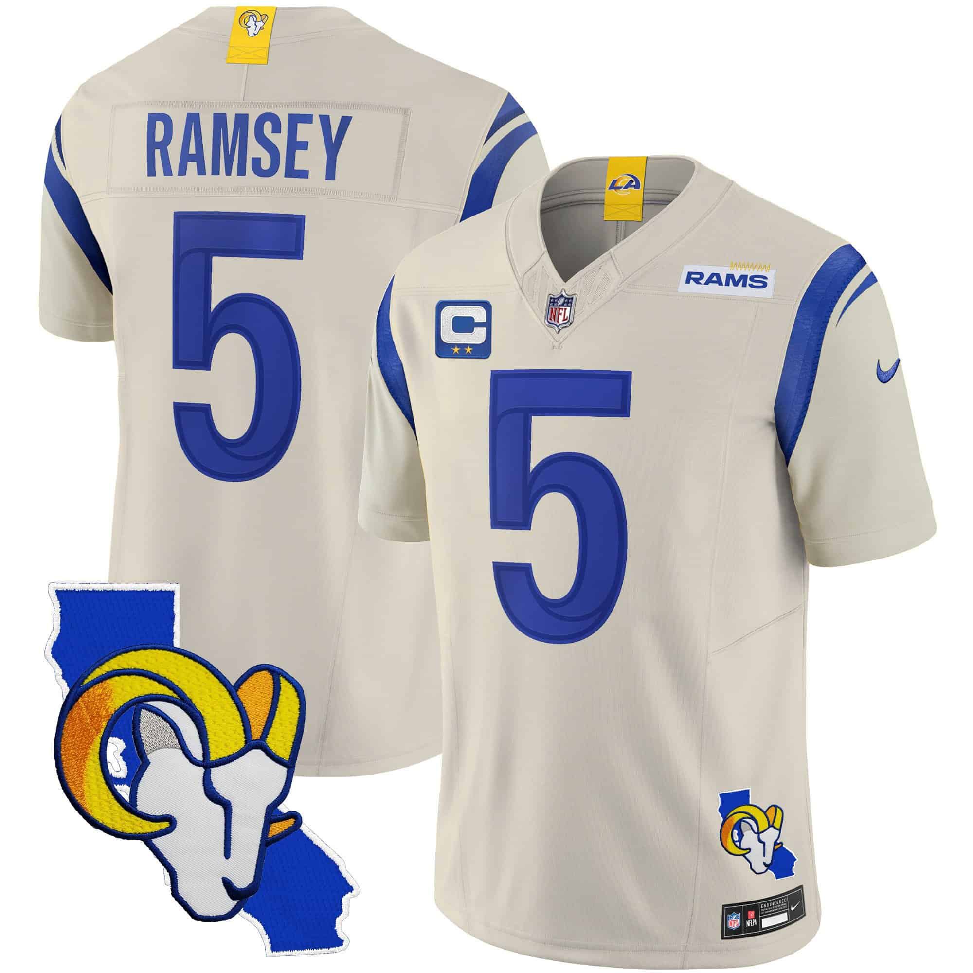 Men Los Angeles Rams #5 Ramsey Grey 2024 Nike California Patch Vapor Limited NFL Jersey